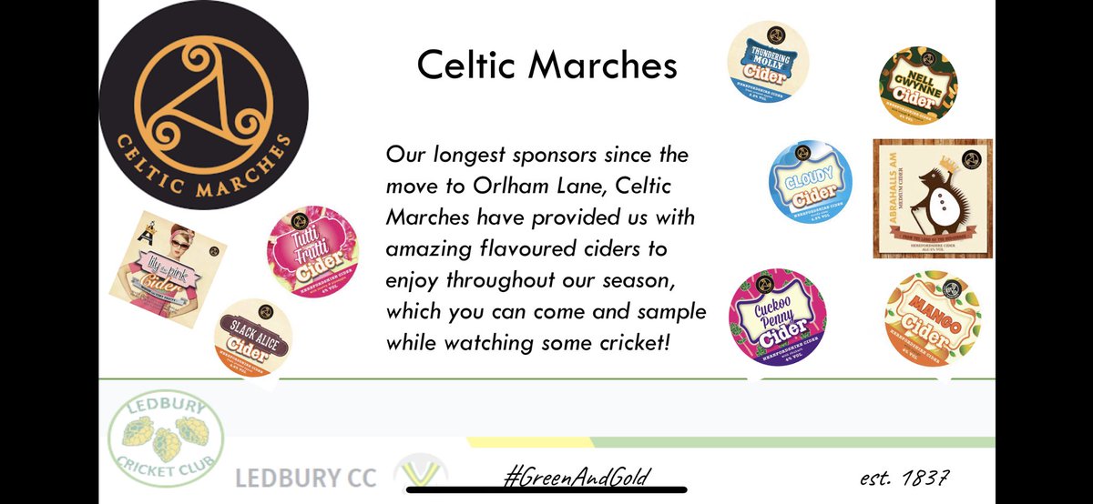 Celtic Marches are continuing to support our club this year, and we are looking forward to enjoying a pint or two of their amazing cider at the end of a game! 
🟢🟡🏏🟡🟢🟡🏏🟡🟢

<a href="/CelticMarches/">Celtic Marches</a>