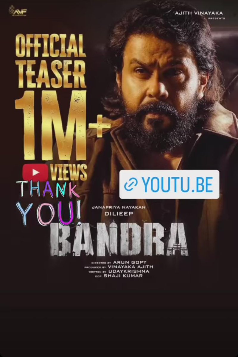 DileepTrendz's tweet photo. #Bandra Official Teaser Completed 1M+ Views..!!🔥

• https://t.co/fJ5Ou2KzPH •

#BandraTeaser || #Dileep https://t.co/GozwtdpkvJ