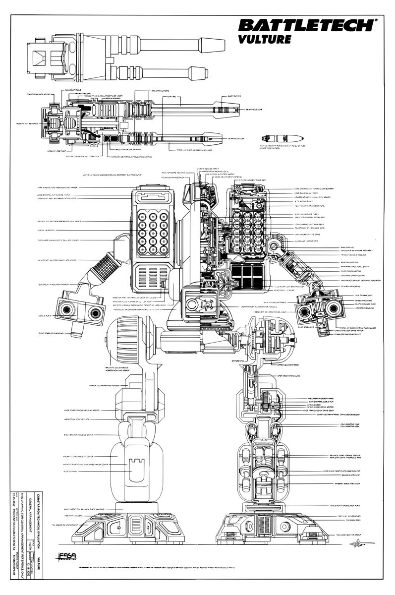 ArtofBattletech's tweet photo. Here's the scanned, restored, and vector-graphics version of the classic Vulture / Mad Dog omnimech blueprint by Steve Venters from 1991. Link to full resolution: https://t.co/DtPA0PliWi  I'll be finishing the Thor and Madcat soon as well https://t.co/f92ol4fJN3