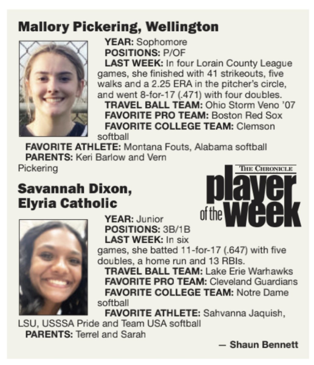 ShaunBennettct's tweet photo. Congrats to this week's high school softball Players of the Week!! #LoCoBats @WEVSD_sports @ECHSAthletics https://t.co/f29djbocpS