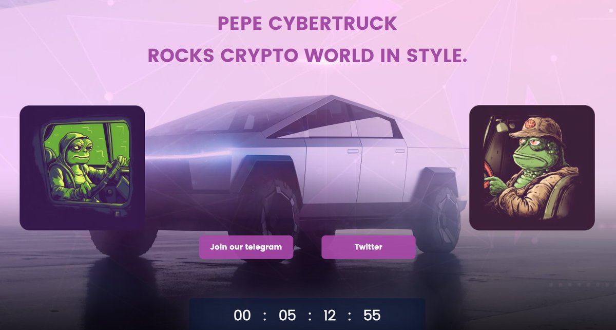pepe_cybertruck's tweet photo. 🤯 Get ready for the meme coin revolution! 🔄 @pepe_cybertruck launches on 23rd April! Be a part of the movement and change the crypto game forever! 💪 #pepe_cybertruck #Crypto $NEAR $MINA $Tsuka #BTC https://t.co/OXtefnsWgi