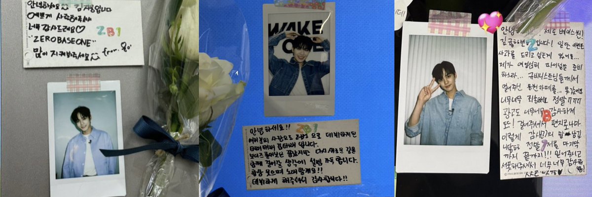 3kimarchive's tweet photo. 3kim’s polaroids and letters from their ads today! all of the #ZB1 members visited their ads today for their fans🥺

#KIMJIWOONG #KIMTAERAE #KIMGYUVIN #ZEROBASEONE https://t.co/FRzSeb93xF