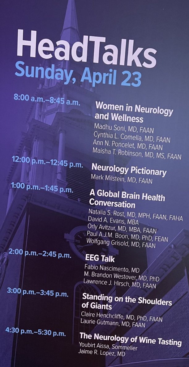 Don’t miss exciting and interesting head talks today #AANAM @AANmember #NeuroTwitter #NeurologyProud #AAN2023 @DrHopeMO @neurobickel @drdangayach @NinaRiggins @OrlyA @CarlayneJackson 7⃣5⃣ -year anniversary fun!