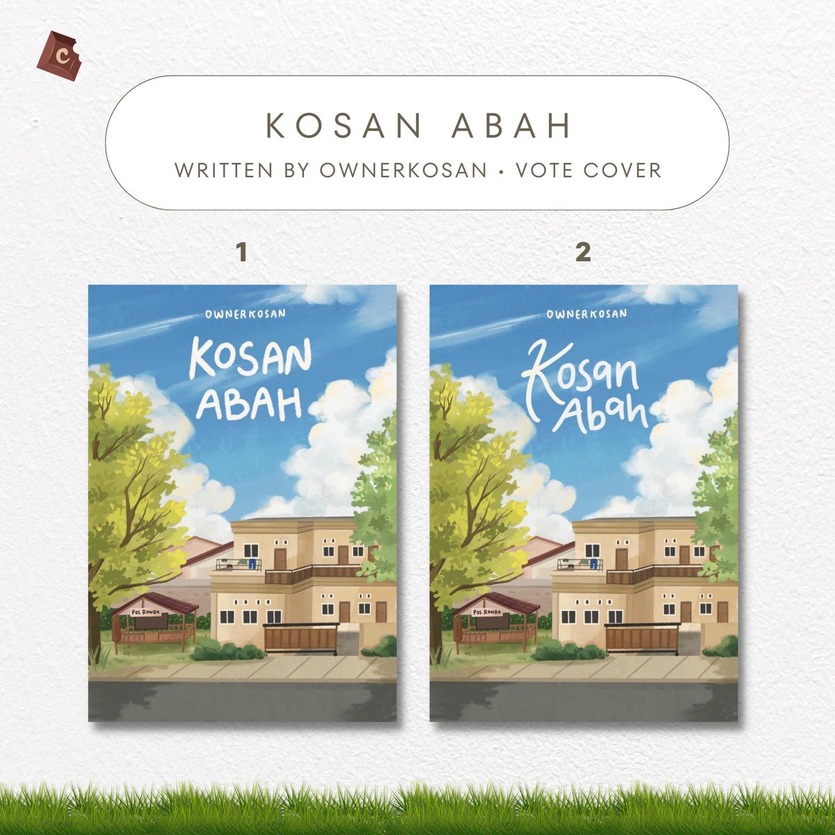 [ VOTE COVER • KOSAN ABAH BY <a href="/ownerkosan/">BAH</a> ]

🗓️ 1st Pre-Order ; 5 Mei 2023

Yuk, bantu memilih sampul terbaik antara opsi 1 dan 2 untuk buku Kosan Abah dengan cara klik opsi di bawah ataupun tinggalkan komentar!
