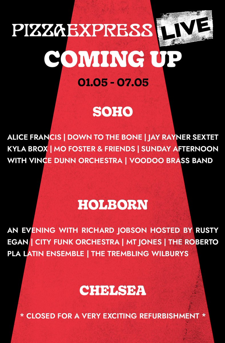 pizzajazzclub's tweet photo. Whilst The Pheasantry is closed for a very exciting refurbishment, we have loads of amazing shows taking place in our other two venues to cure all your live music needs 🤩

Grab your tickets now 👉 https://t.co/uyi8cH05Ii https://t.co/6le6l0MoD7