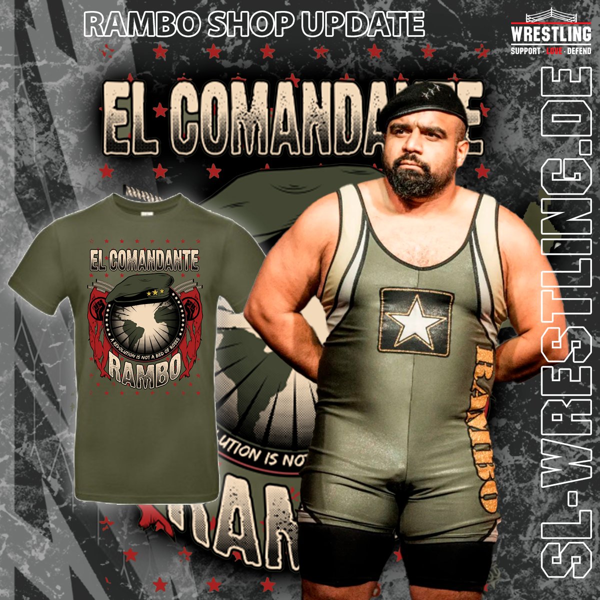 slwrestlingGER's tweet photo. Bei uns erhältlich das Merch von RAMBO
https://t.co/epZNqjiADc
#catch #wrestling #wrestlingdeutschland #indy #commandante #rambo #wxw #gwf https://t.co/n7IjFnCjBb