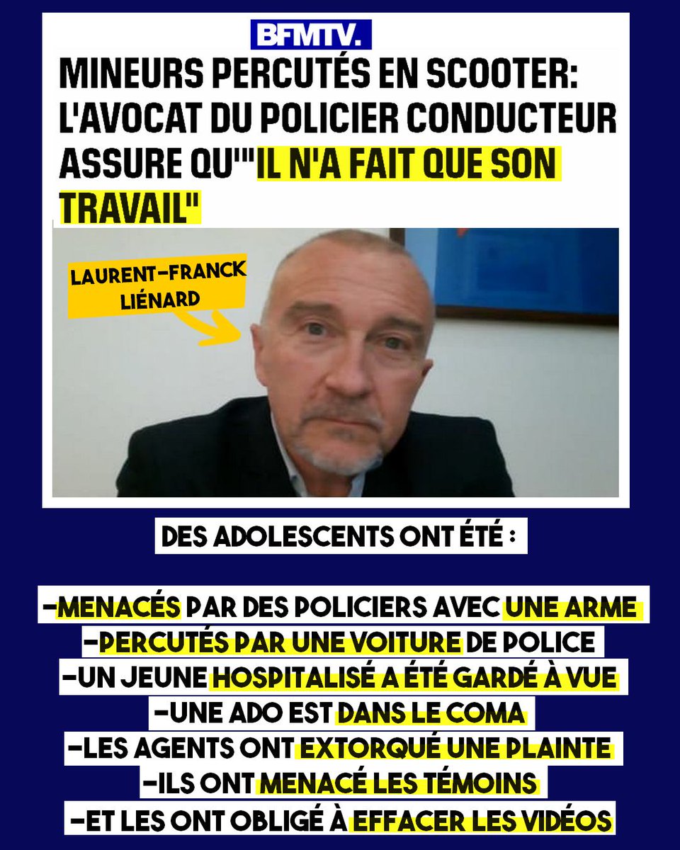 ContreAttaque_'s tweet image. QUAND «LA POLICE FAIT SON TRAVAIL», CERTAINS EN MEURENT

Les leçons de Maître Laurent-Franck Liénard :

Jeudi 13 avril au soir à Paris. Des vidéos prises par des passants montrent trois adolescents au sol, une voiture de police arrêtée à côté, sirène hurlante.