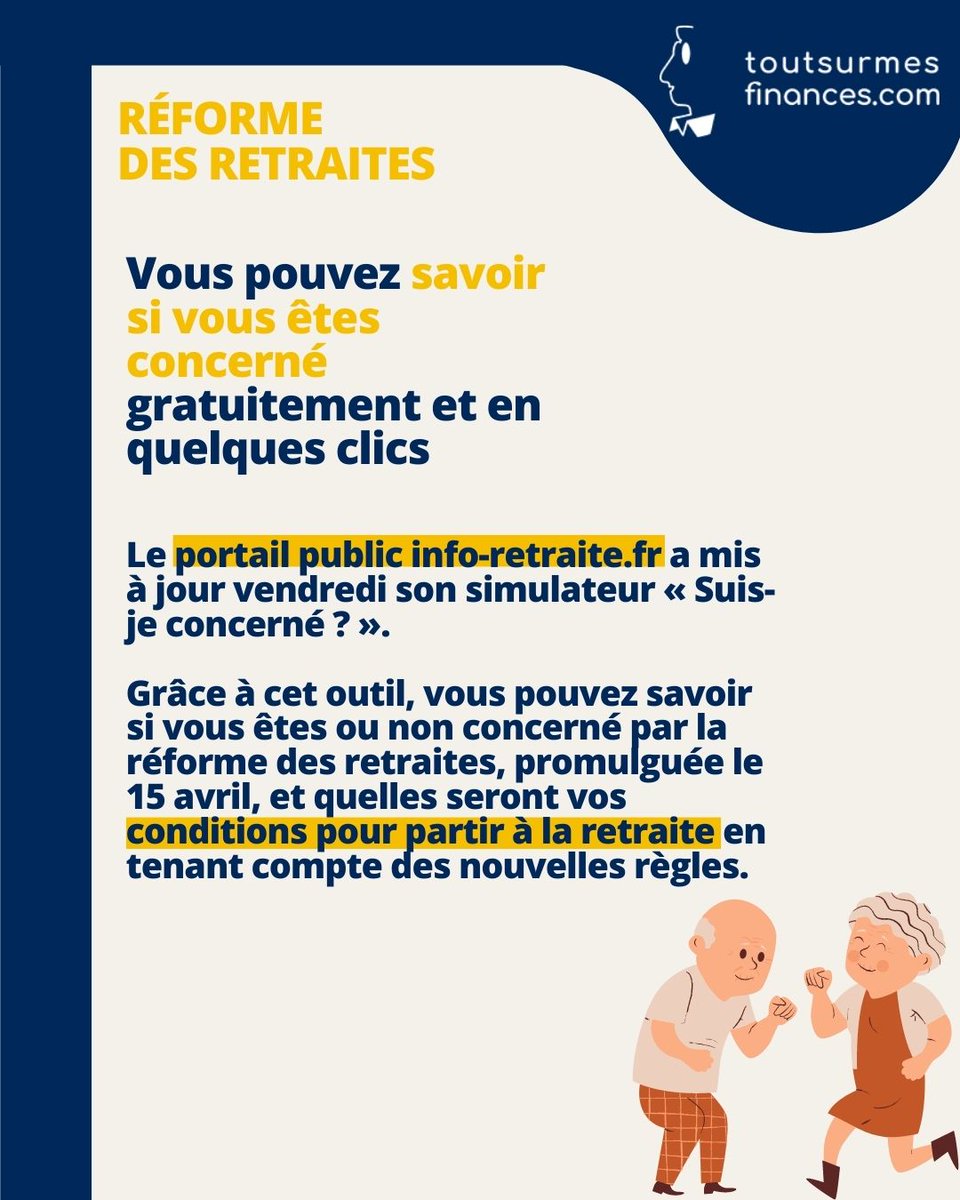Toutsur's tweet image. 📓Réforme des retraites : vous pouvez savoir si vous êtes concerné gratuitement en quelques clics !

👉 Lien pour faire la simulation : suisjeconcerne.info-retraite.fr

#retraite #simulateur #reformedesretraites #avenir