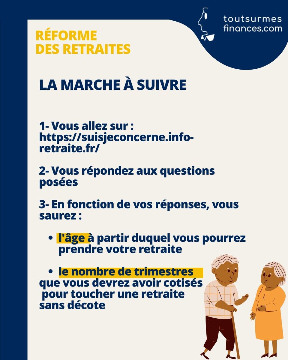 Toutsur's tweet image. 📓Réforme des retraites : vous pouvez savoir si vous êtes concerné gratuitement en quelques clics !

👉 Lien pour faire la simulation : suisjeconcerne.info-retraite.fr

#retraite #simulateur #reformedesretraites #avenir
