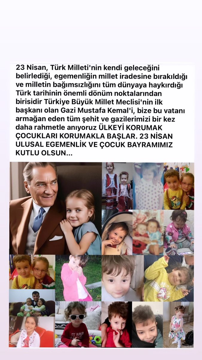 23 Nisan ulusal egemenlik ve çoçuk bayramı kutlu olsun NE MUTLU TÜRKÜM DİYENE sadece büyük bir lider geleceği küçük kalplere emanet eder