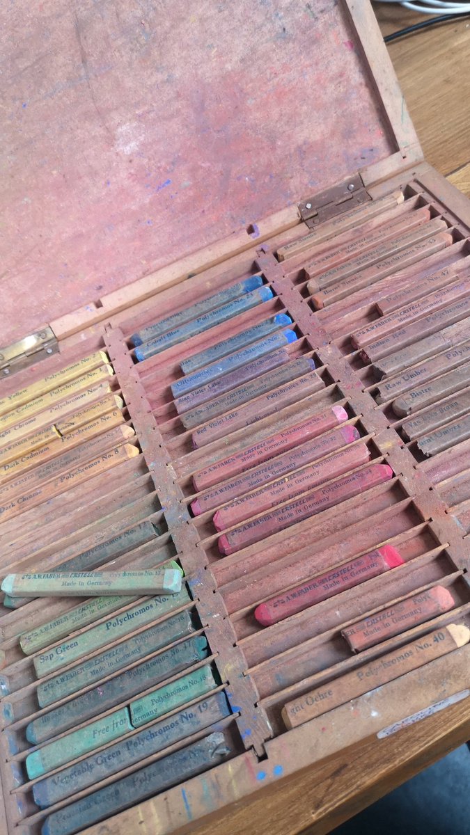 njabourke's tweet photo. Brushing off the dust and trying to get some inspiration from my late Grandfather's pastel set.  @FaberCastell https://t.co/OqJdONKVPk