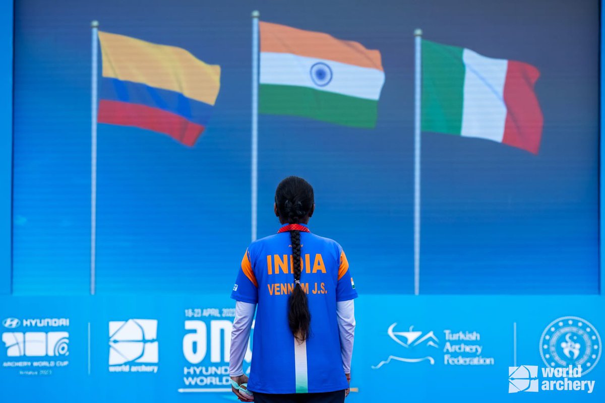 NisithPramanik's tweet photo. Wow! @VJSurekha has done it!

She defeated the World Record holder Sara Lopez of Colombia in an epic Women's Compound Final match of the #ArcheryWorldCup, scoring 149-146 to win her first ever Individual World Cup gold medal🥇.

Congratulations on this remarkable victory! https://t.co/PFcwc02UHv