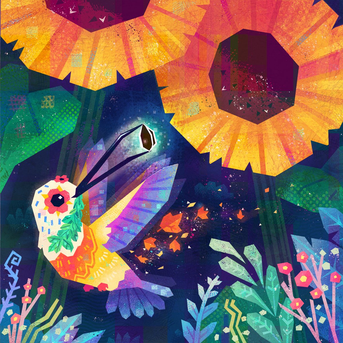AdobeUK's tweet photo. 5/6 @gemillustrates brought to life this seed-planting hummingbird. Its colourful wings flap really fast, and the long beak helps the bird to dig! Check back tomorrow for our next #climatesuperhero 🐤🌳 #EarthDay #AdobePhotoshop https://t.co/pLD26W6qAT