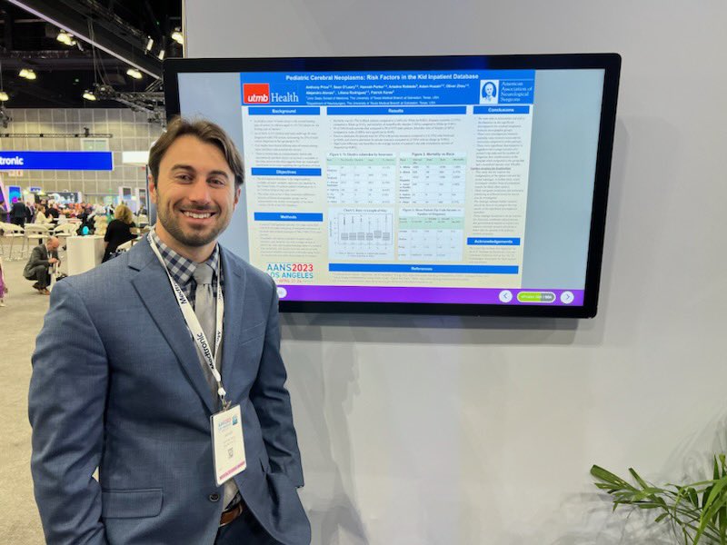 UTMBNeurosurg's tweet image. Medical students Anthony Price and @SeanMNOLeary share their research on pediatric tumor and stroke in Los Angeles at #AANS2023. The future of neurosurgery is bright @utmbhealth. @PeterKa80460001 @DrPJKaras