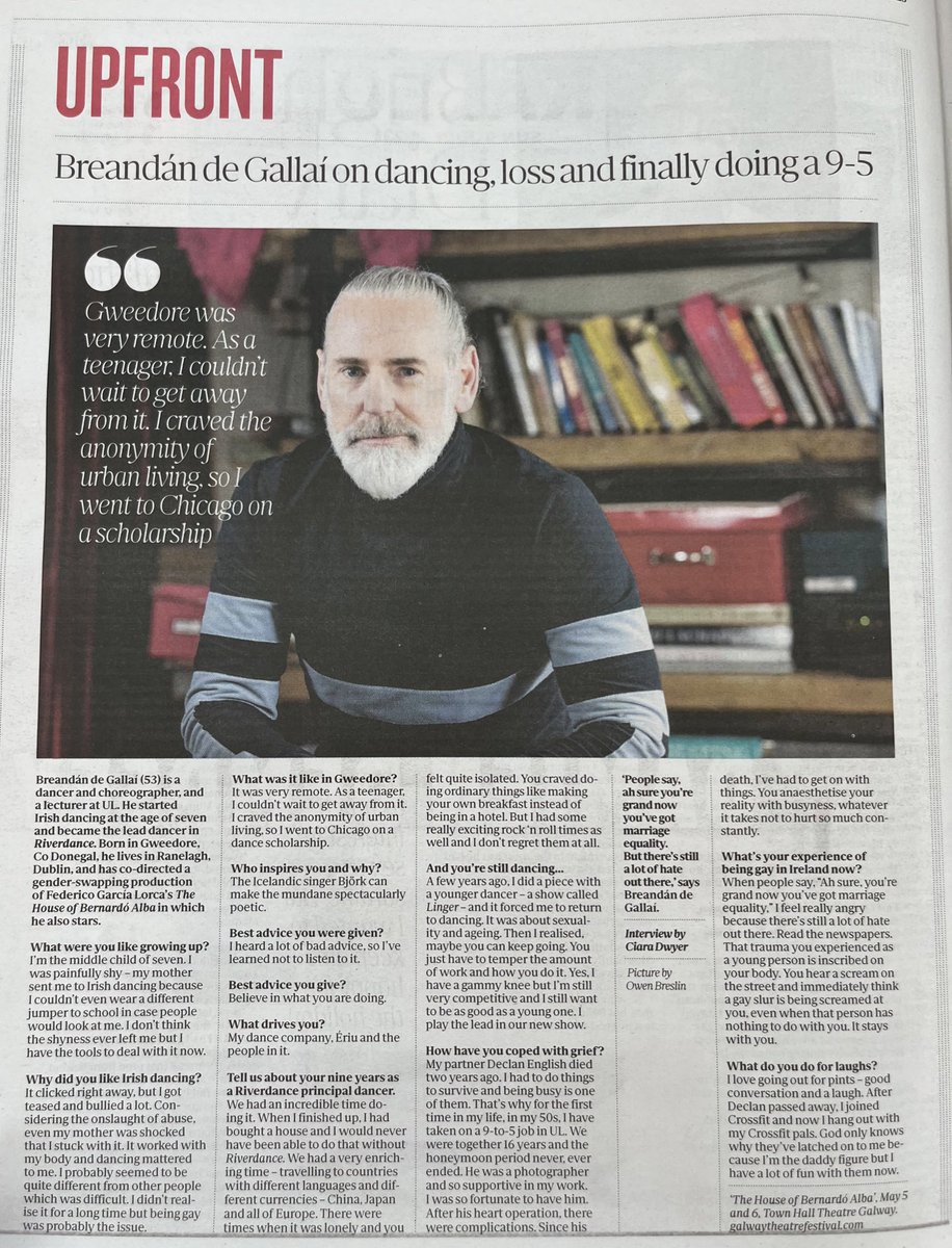 Thanks to Ciara Dwyer in todays Sunday Independent for this beautiful interview with @BdeGallai ahead of the premiere of Eiriú Dance Company’s ‘House of Bernardó Alba’ at @THTG Galway, May 5th