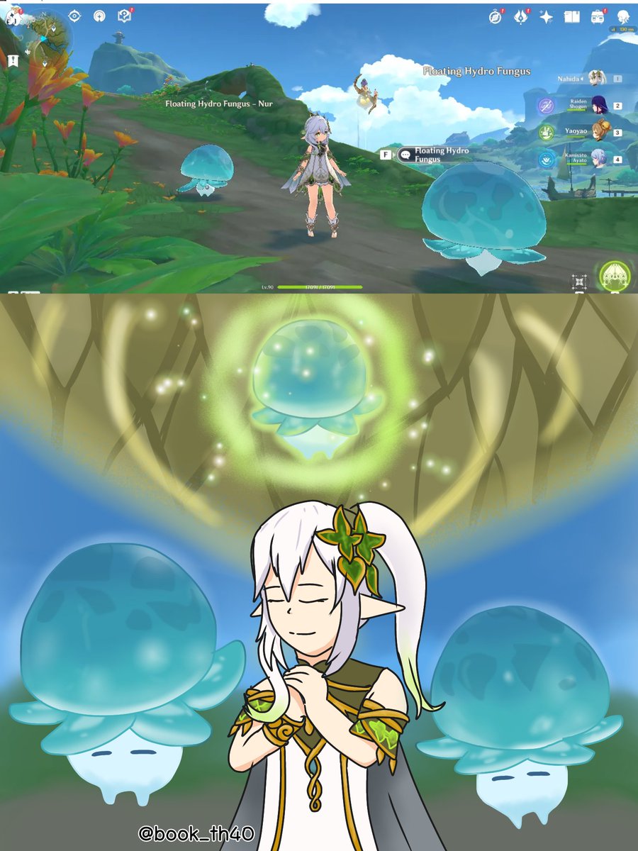 Bookth40's tweet photo. จุดจบของครอบครัว 😢
Floating Hydro Fungus
เควสตำนานของนาฮิตะ 2 ฉาก จบแล้ว
✍️ Artist By: Chanakan
#genshinimpact #genshinimpactdulic
#genshinimpactfunny
#genshinimpacnahida
#nahida #cartoon #drawcartoons #drawing https://t.co/40C3m6cG78