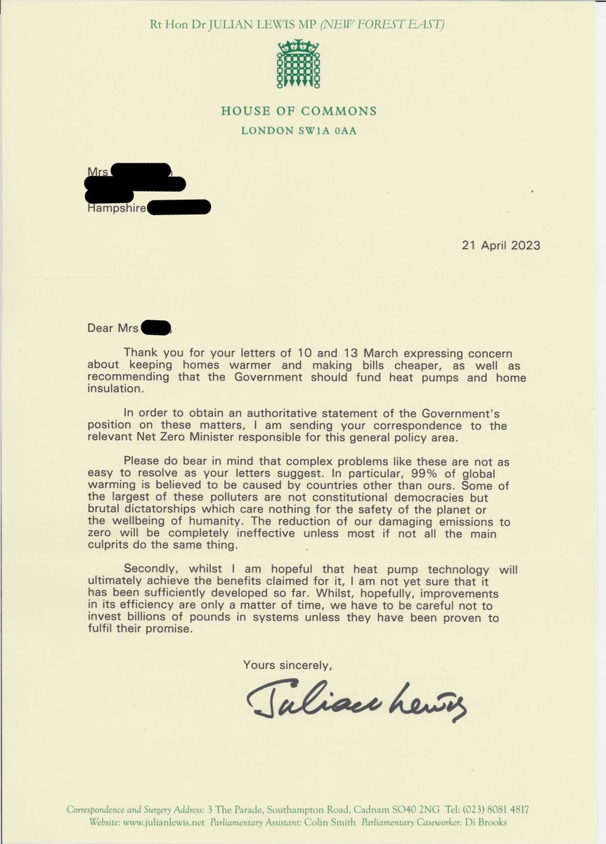 @Ed_Miliband @Ed_Miliband Shocking reply from local conservative  MP Julian Lewis showing why we need a change in party! His defeatist and regressive #ClimateEmergency attitude should not be representing #NewForestEast. @Conservatives @UKLabour @ThisWinterUK