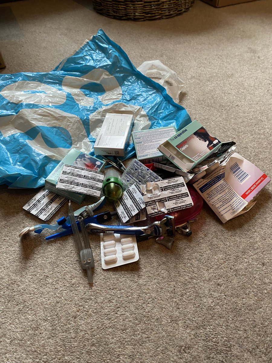 eleanor_rutter's tweet photo. Unpacking boxes, just stumbled across this: an old co-op bag hidden away in my bedroom stuff. Too many parents of autistic kids will know what it is: the tools of self-harm and means for her to take her own life which she planned for 28th Jan last year 1/ https://t.co/29nou2LRhP