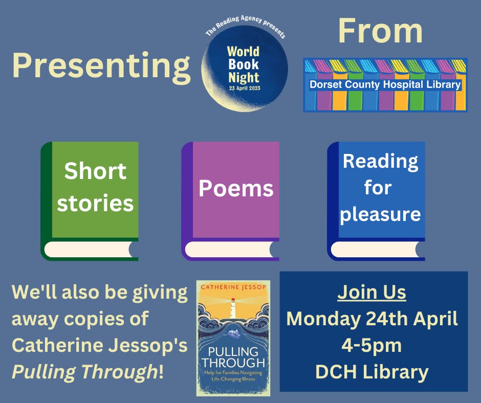 DCHFT_Library's tweet image. It&apos;s officially #WorldBookNight!📚

Tomorrow, we can&apos;t wait to welcome #TeamDCH colleagues for our special event, where we&apos;ll be sharing out favourite poems and short stories. 

Attendees will also receive copies of @BooksCanHelp&apos;s &apos;Pulling Through&apos;, supplied by @readingagency.