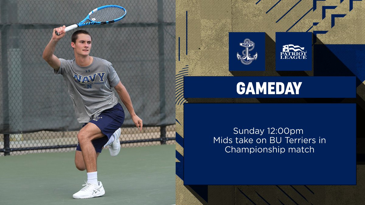 NavyMensTennis's tweet photo. It's CHAMPIONSHIP Sunday! Time to get up & support your Mids as they take on the Boston U Terriers in the #PLChamps Final today. #GONAVY https://t.co/0a3BscTSt6