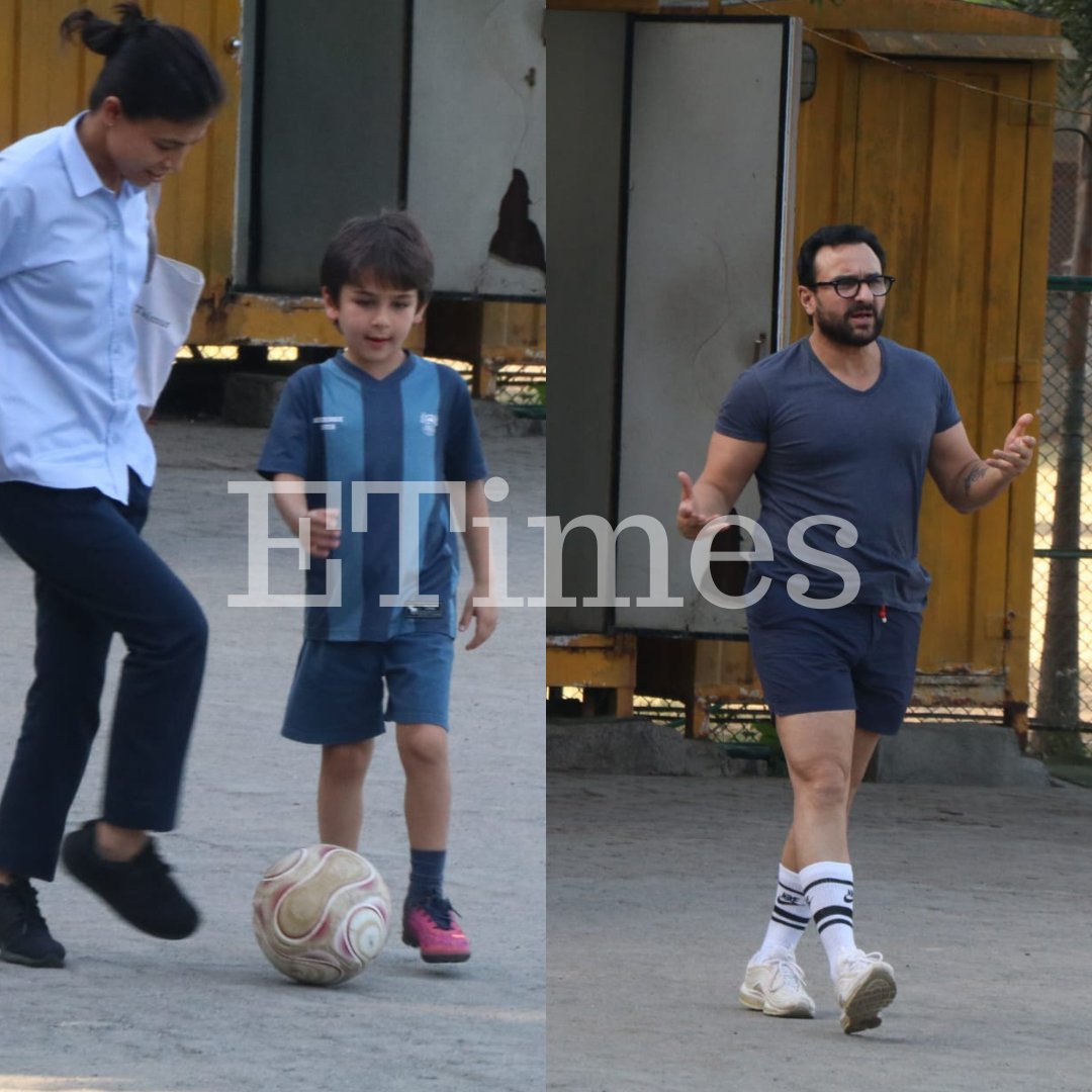 etimes's tweet image. Saif Ali Khan spends Sunday with Taimur as they exclusively spotted by ETimes paps while playing football! 

Photo: Himanshu Shinde 

#saifalikhan #saif #timtim #etimes