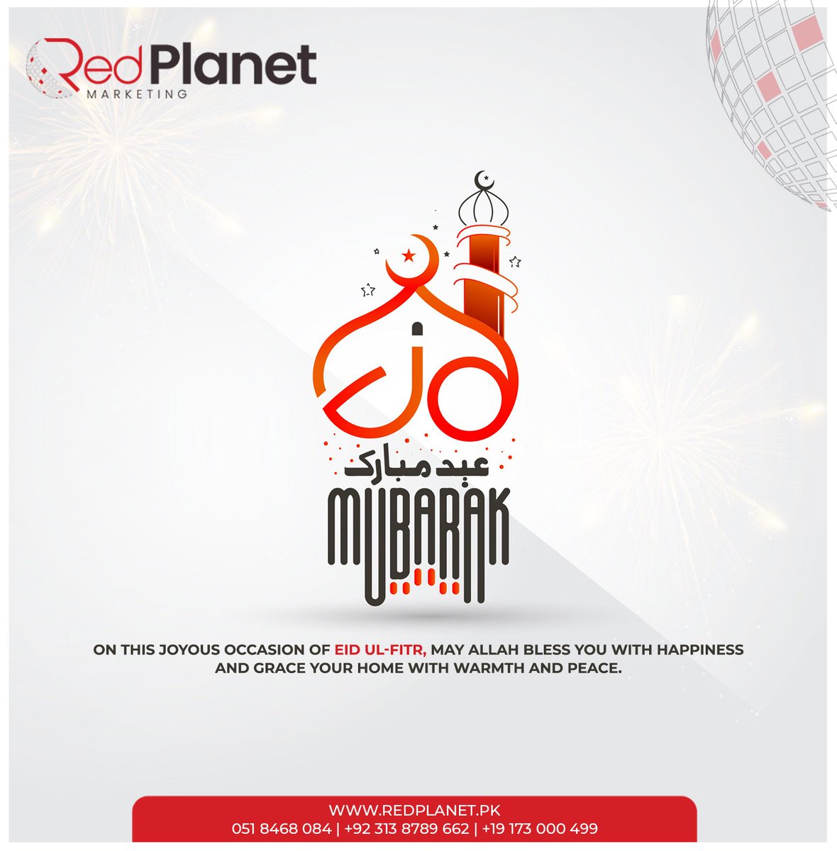 RedPlanetMkt's tweet photo. On This Joyous Occasion of Eid-Ul-Fitr May Allah Bless You With Happiness And Grace Your Home With Warmth And Peace

Eid-Ul-Fitr Mubarak

Contact us anytime for best Digital Marketing Services, Media Productions &amp; Creative Solutions.
0313-8789662 / 051-8468084 https://t.co/5A16o5gck9