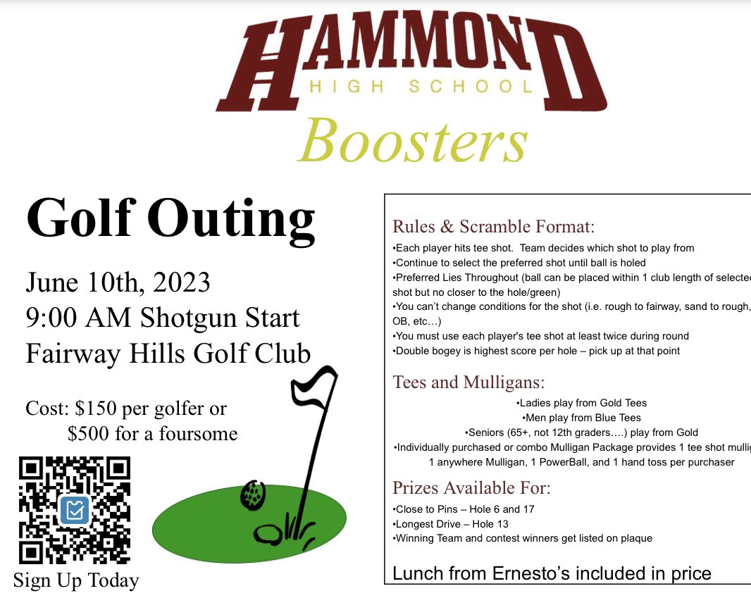 HaHSBoosters's tweet photo. Mark your calendars for this year’s Hammond Boosters Golf Outing!
https://t.co/CS4YZwuJ84 https://t.co/D26JJvXRlM