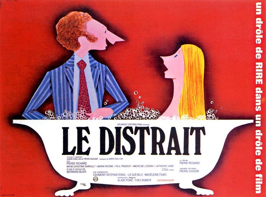 christophecouet's tweet photo. #LeDistrait (1970) de et avec #PierreRichard (1ère réalisation)... œuvre fondamentale qui marque la naissance du fameux personnage tendre, lunaire et maladroit...cartel de rêve (#BernardBlier, #MarieChristineBarrault, #MariaPacôme, #CatherineSamie)... 1 424 216 entrées en France. https://t.co/dhXGyzLRM0