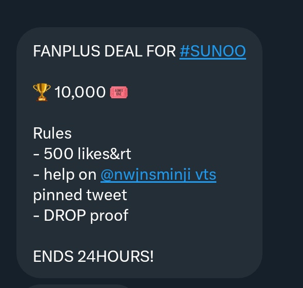 prcsfics_'s tweet image. FANPLUS DEAL FOR #ENHYPEN_SUNOO 

🏆 10,000 🎟

Rules
- 500 likes&amp;amp;rt 
- help on @nwjnsminji_vts pinned tweet 
- DROP proof 

ENDS 24HOURS! 

#ENFuelUp #ENHARTS_DEAL #ENVOOSTERS
