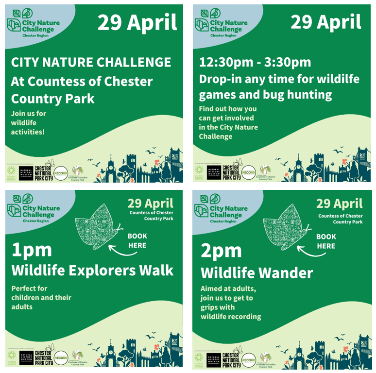 FriendsCoCCP's tweet image. Join @RECORDLRC, @ChesterNPC &amp;amp; ourselves on Sat 29th April in @CountessPark between 12:30 &amp;amp; 3:00 to take part in one of the Chester #CityNatureChallenge 2023 events. Lots of drop in activities or you can book a guided walk here 👇👇
eventbrite.co.uk/e/city-nature-…
@ShitChester