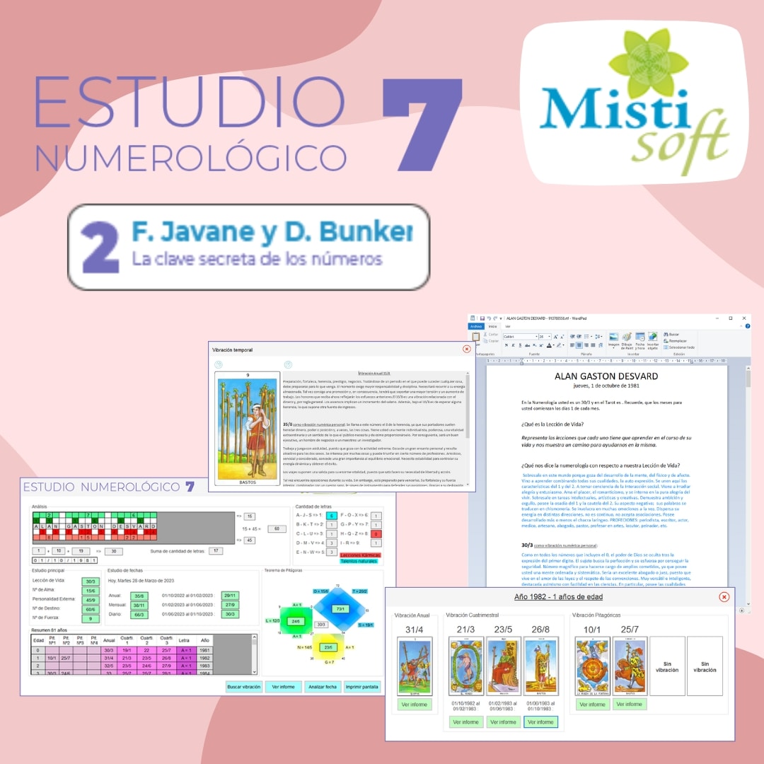 MistiSoft's tweet image. Estudio Numerológico 7.  Este módulo esta basado en el libro "La clave secreta de los números" de Faith Javane y Dusty Bunker y realiza análisis numerológico utiliza los 78 arcanos del tarot, generando resultados escritos y gráficos. Más mistisoft.com
#numerología