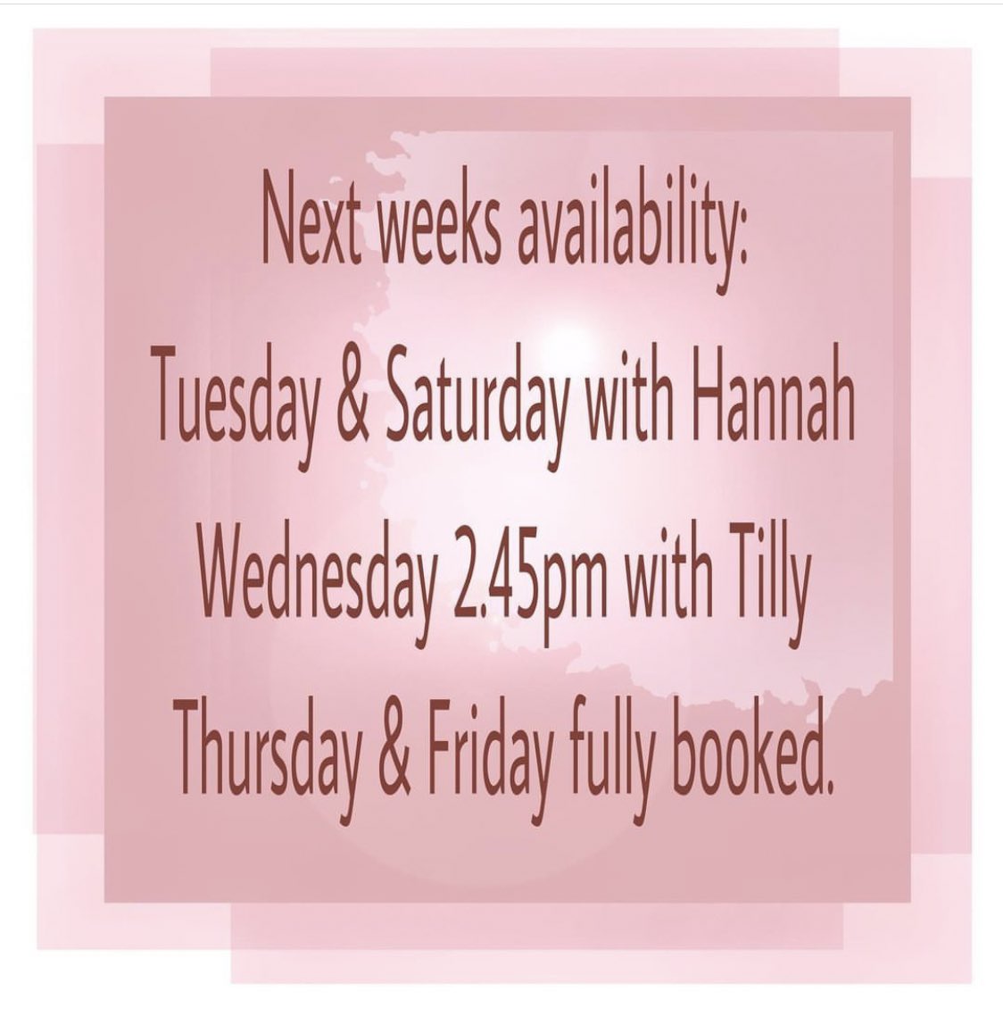 We hope everyone is having a relaxing Sunday. Shame about the weather ☔️ 

If you need to brighten the week up, we have the following availability:

#Plymouth #Devon #Beauty