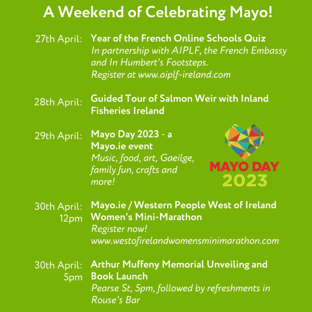 ballina2023's tweet photo. Over the coming days it's all about Mayo, Mayo, Mayo in the #Ballina2023 event calendar!
#UpcomingEvents #MyBallina #BallinaEvents #Ballina2023Celebrations #LoveBallina #MayoDay #WOIWMM23 #WhatsOnInBallina #CountyMayo #WildAtlanticWay #FamilyFun #FamilyFriendlyIreland https://t.co/dbL0Pk4IeU