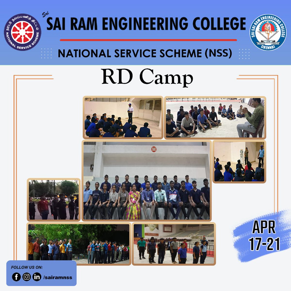 NSSSAIRAM's tweet photo. 💫"Freedom in mind, Faith in our heart, Memories in our souls."🇮🇳
✨The Republic Day bootcamp was held between April 17 and April 21 in collaboration with Sairam NCC and was organized fortuitously.✨
@sairamceo
#nss #rdbootcamp #nssindia #volunteers #nssrdchennai #rdnss https://t.co/n3LiN550OB
