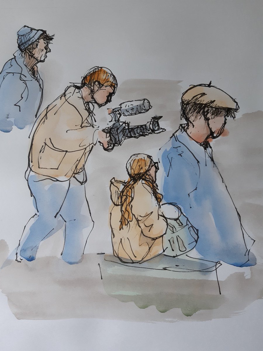 Extinction Rebellion are holding a 4 day event in and around Parliament Square. Here are some hastily drawn sketches from Friday. Protesting outside 55 Tuffton St, drummers outside DfE, and sundry people looking on.
#Extinction_Rebellion <a href="/XRebellionUK/">Extinction Rebellion UK 🌍</a>