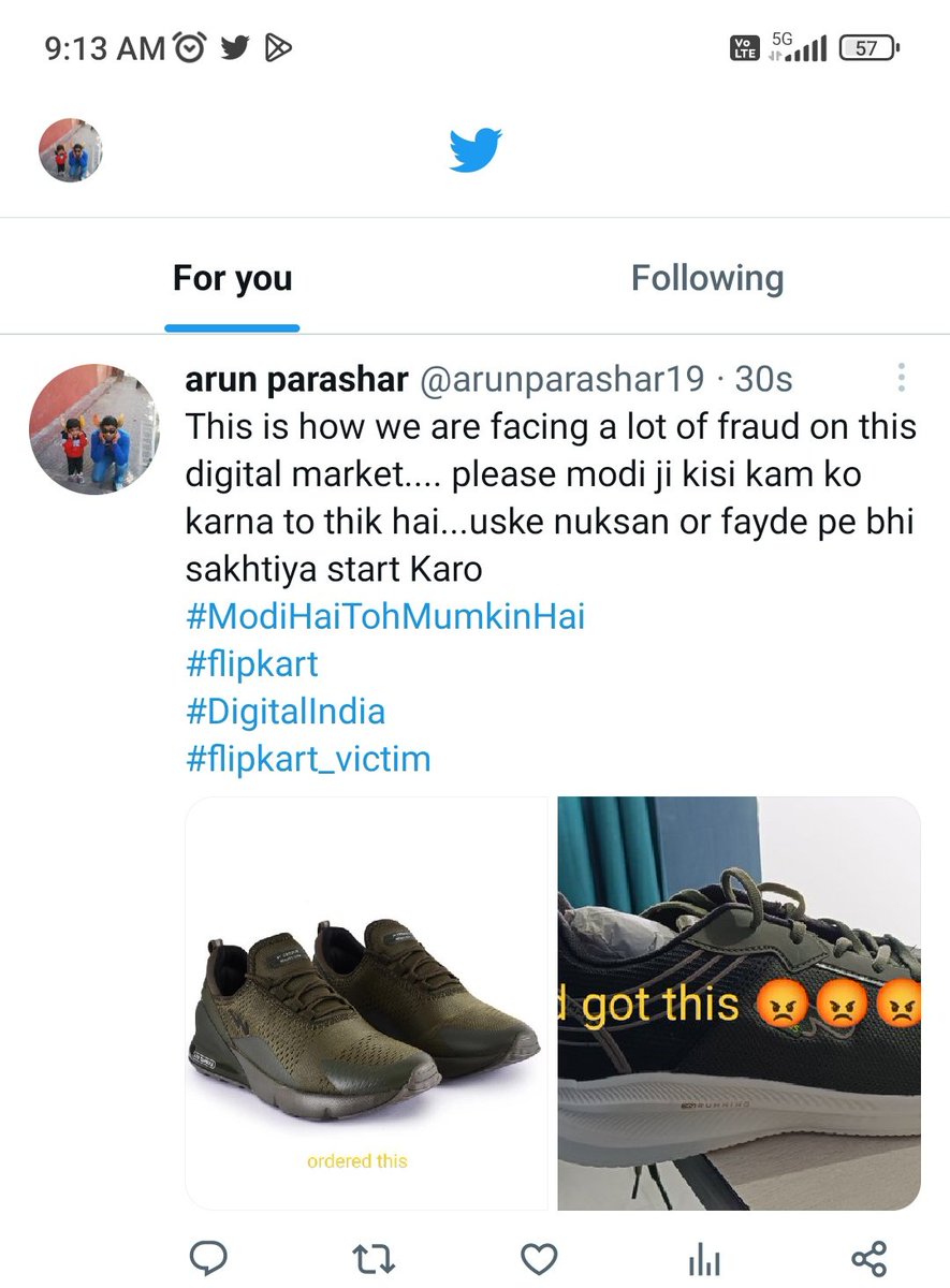 arunparashar19's tweet photo. @campusshoes 
@Flipkart 
@flipkartsupport 
Manga kya or bheja kya...ye open box policy meri Marzi bagair mughpe thopi gayi...it was imposed upon me
😡😡😡 https://t.co/VdqztP5TVt
