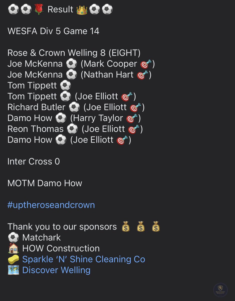 Rose & Crown Welling FC tweet media