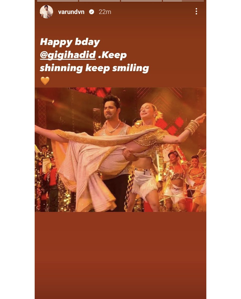 filmfare's tweet photo. #VarunDhawan drops a birthday note for #GigiHadid.❤️🎂 https://t.co/6tlhw03Sex