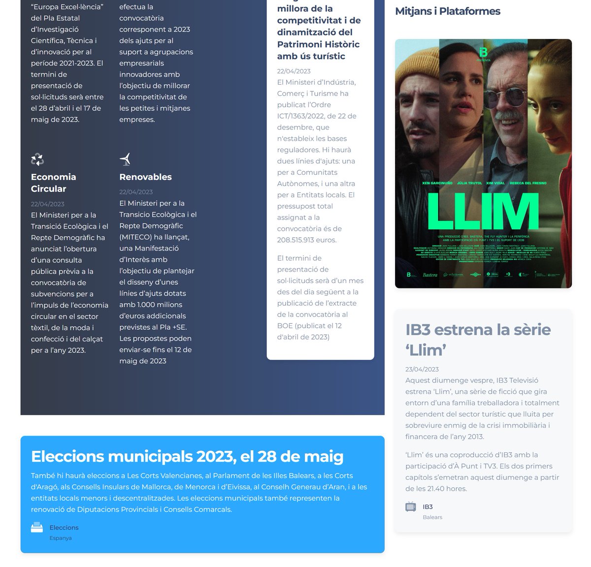 infopuntinforma's tweet photo. IB3 estrena la sèrie ‘Llim’

‘Llim’ és una coproducció d’ @IB3 amb la participació d’ @apunt_media  i @tv3cat . 

Els dos primers capítols s’emetran aquest diumenge a partir de les 21.40 hores.

+ info a https://t.co/9zEwr7vlFH

#LlimIB3 https://t.co/SPop7H0bDL