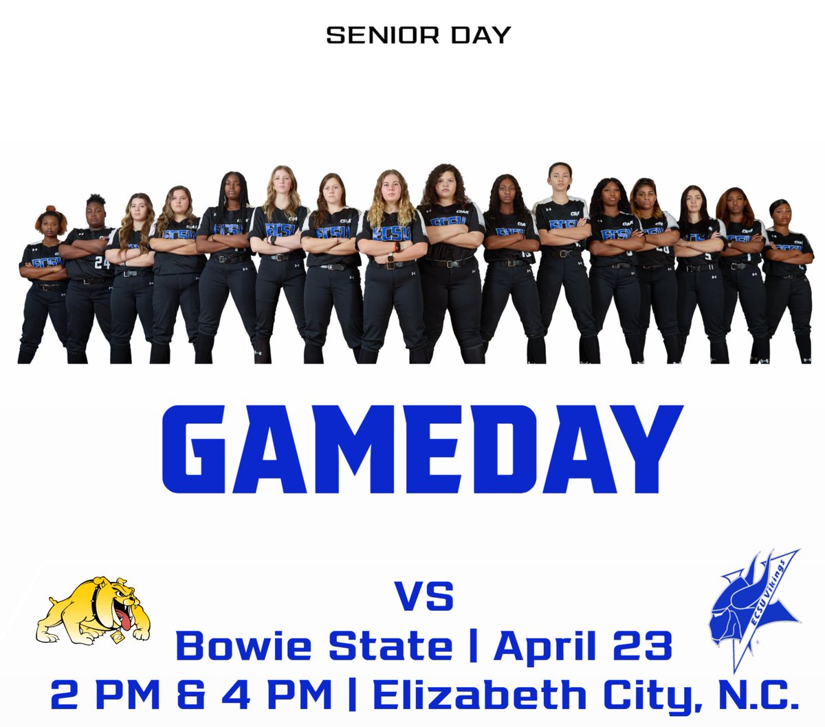 ECSUVikings's tweet photo. Senior Sunday!
@ECSUSB vs @BSU_Sports_Info 
⌚️2 PM &amp; 4 PM
 📍South Park Sports Complex- Elizabeth City, N.C.
📽️ https://t.co/rZI3wq9XXw
We will honor our seniors in between games!
#DefendTheVillage https://t.co/ycaulBjR9h