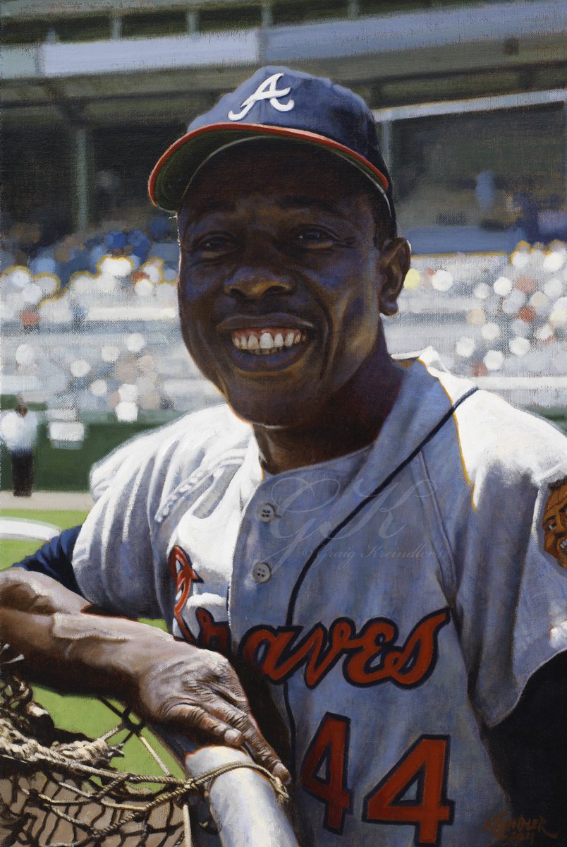 GraigKreindler's tweet photo. Here’s my painting of Henry Aaron in 1966, the first year the Braves were in Atlanta. What a smile he had.

Props to Fred Kaplan for the original photograph upon which it’s based. https://t.co/nD76rGrGfo