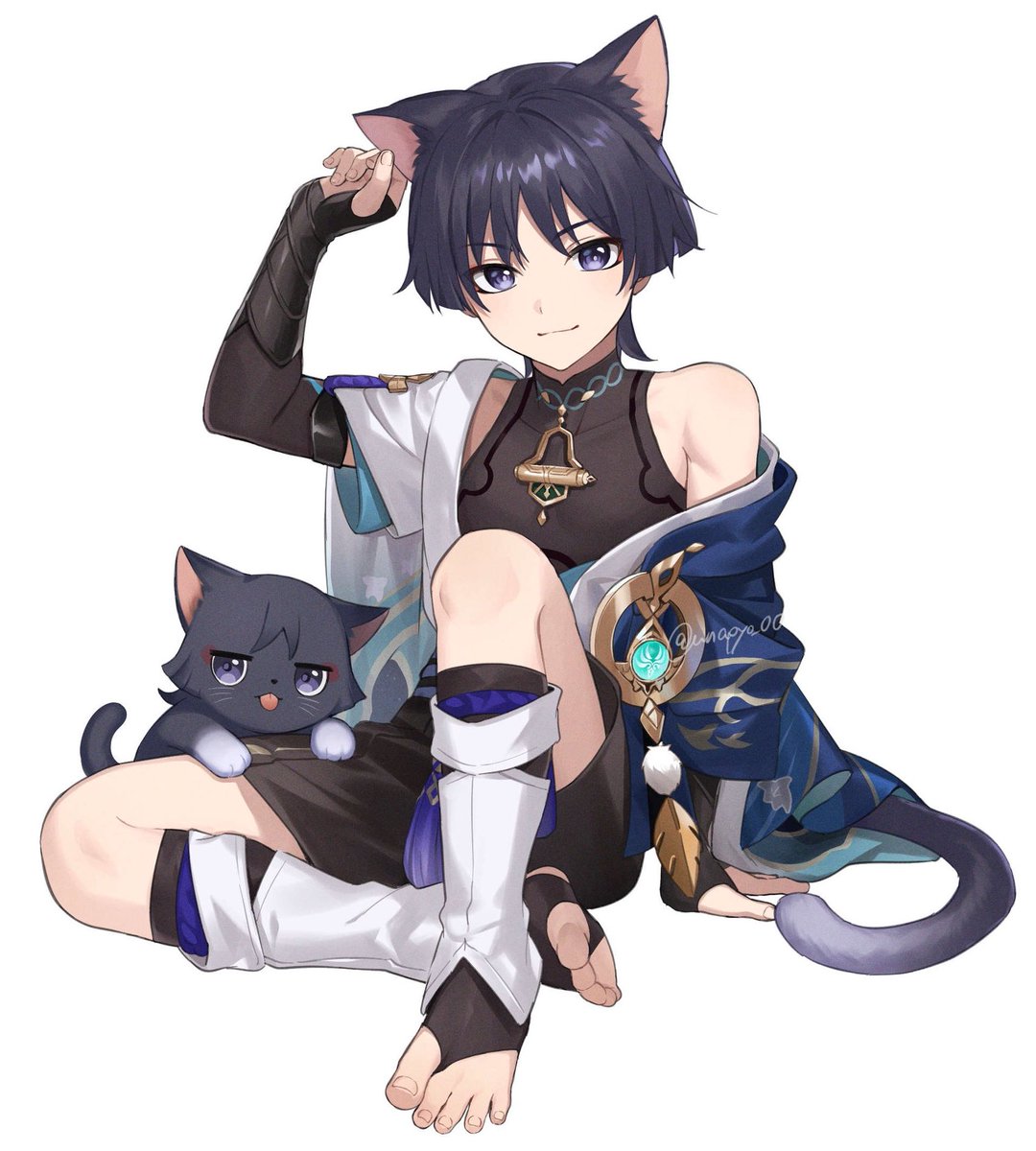 scaramouche (genshin impact) animal ears cat ears cat tail 1boy cat vision (genshin impact) male focus  illustration images