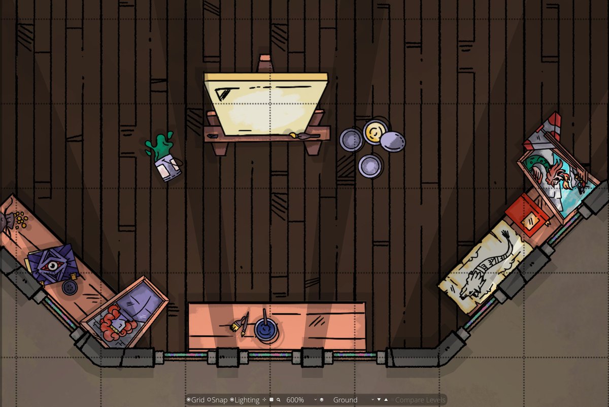 Doodelish's tweet photo. Every painter needs a corner, a place where he can just create! WIP map.
The Artists Home!
Shameless Plug (grab the megapack from my Patreon Or Ko-Fi): https://t.co/oa6MLq6HMW
#TTRPG #DnD #RPGTokens #dungeondraft #ttrpgfamily https://t.co/Y3tONWpPck