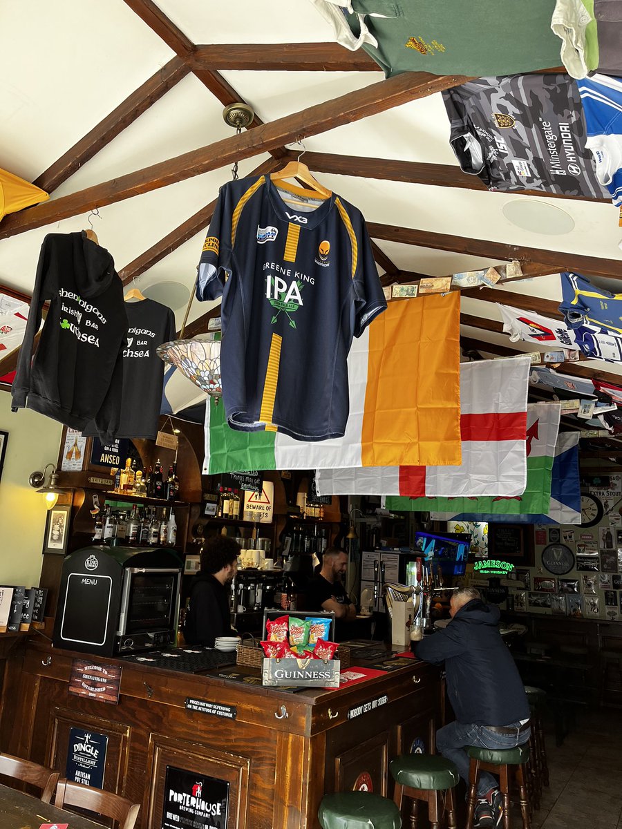 One of my old shirts hanging in the Irish bar Shenanigans in Southsea.  Good Guinness & a great breakfast. #alwaysawarrior