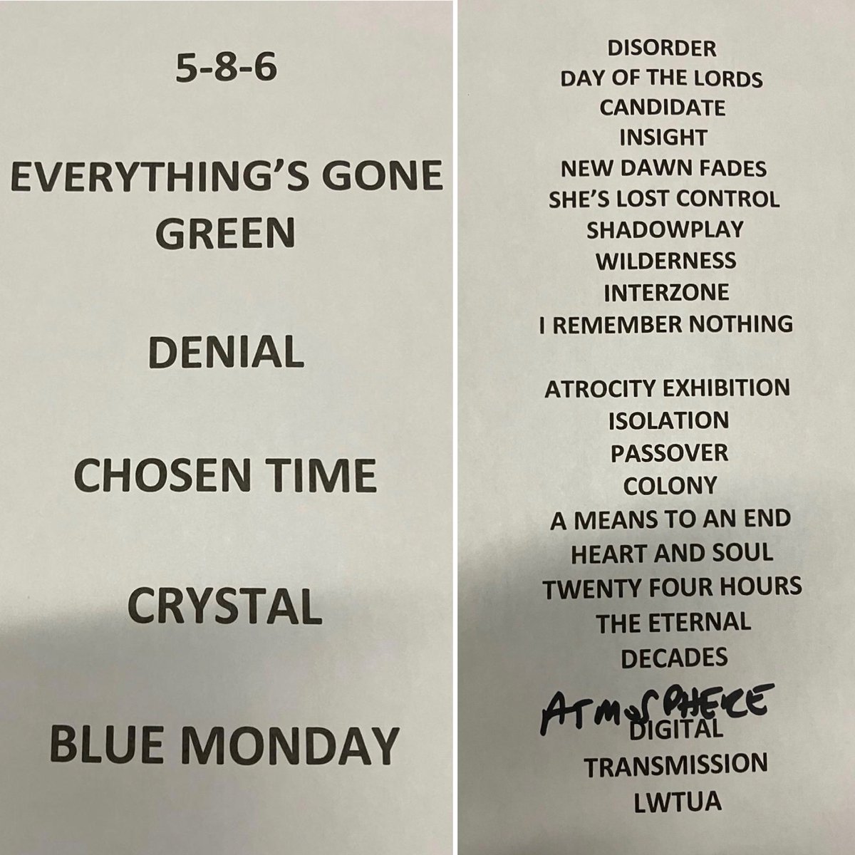 peterhook's tweet photo. Here’s the setlist from last night’s sold out show in Cardiff at the @TramshedCF - thanks everyone!

Our UK tour continues next weekend:

Thurs - @the1865, Southampton.
Fri - @ReadingSub89, Reading.
Sat - @cheeseandgrain, Frome.

All 3 shows are already SOLD OUT - see you soon! https://t.co/hR6mOmPlmQ