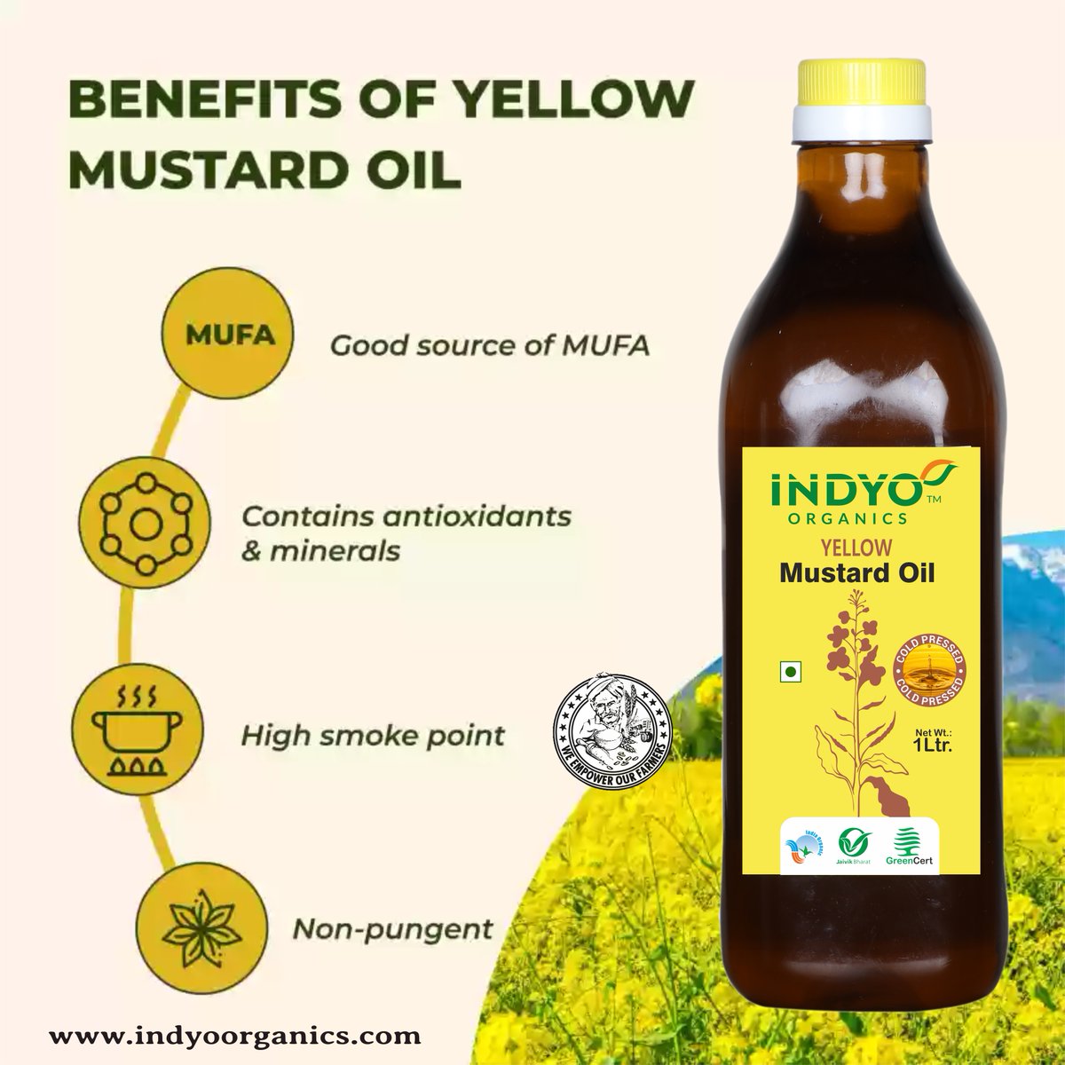 IndyoOrganics's tweet image. Yellow Mustard Oil
Available in 1ltr and 20 Ltr. pack
For Trade Inquiry Please Call/WhatsApp on +91-9643767575
Email- namaste@indyoorganic.com

#yellowmustardoil #woodpressed #kachchighani #raw #natural #organic #indyoorganics #msme #startupindia #msdfoundation