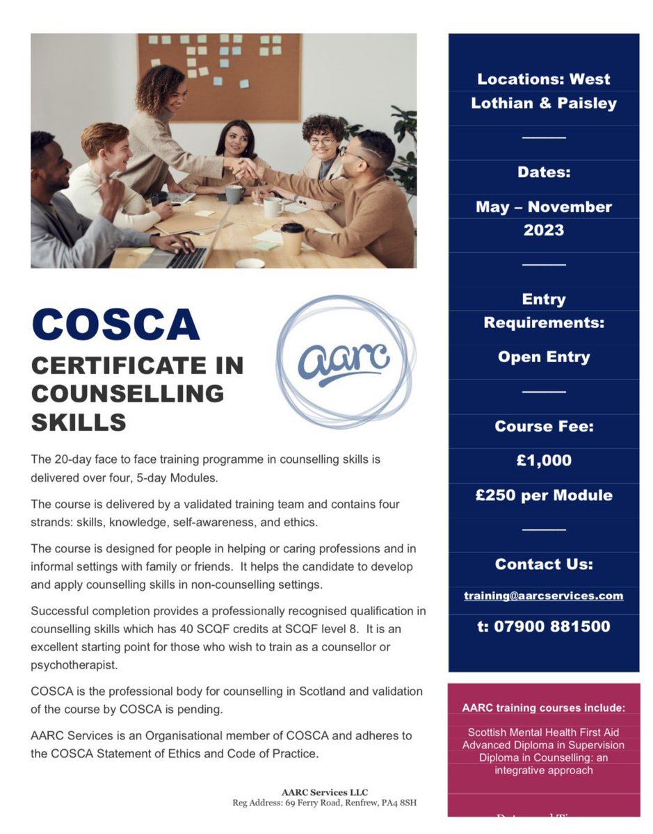 We still have places available for our COSCA skills course, the first step in becoming a counsellor. #counselling #Glasgow #Training