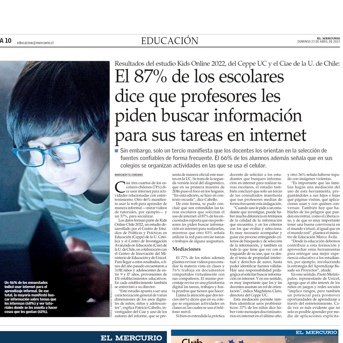 ceppe_uc's tweet photo. “Es muy importante el rol mediador de los y las docentes a la hora de solicitar buscar información en internet, entregando criterios de búsqueda y selección para de identificar fuentes válidas” señala nuestra directora @MMClaro hoy en @ElMercurio_cl https://t.co/aFK8CdLi41