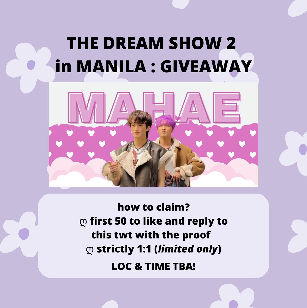 cartcarteu's tweet photo. TDS2 in MANILA mahae banner giveaway ! 
April 30 / DAY 2 ONLY

ও mbf, rt &amp; like   
ও reply your fav mahae pic &amp; proof

#THEDREAMSHOW2_In_A_DREAM #THEDREAMSHOW2_in_MNL https://t.co/8bHrFzleIf