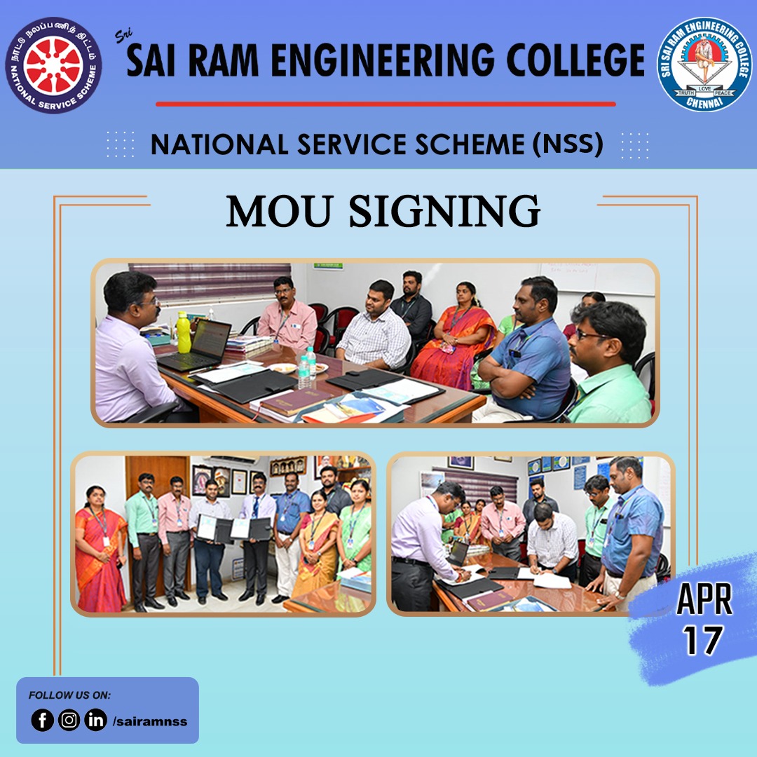 NSSSAIRAM's tweet photo. On Apr 17, Sairam institutions signed MOU with Young Indians chennai chapter for the academic year 2023- 2024.
@sairamceo
#nss #socialservice #sairamnss #youngindia #nssindia #honour #sairaminstituition #volunteers #nssrdchennai #nsstamilnadu #rdnss https://t.co/Xkmfc114lk